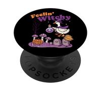 Sensación de ganso brujo en una escoba en Halloween PopSockets PopGrip Adhesivo