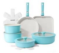 SENSARTE Juego de 17 Piezas de Ollas y Sartenes Antiadherentes de Cerámica | Juego de Utensilios de Cocina con Mango Desmontable, Apto para Todo Tipo de Cocinas, Apto Lavavajillas y Horno (Turquesa)