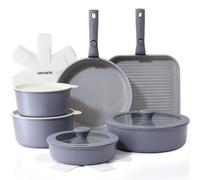 SENSARTE Juego de 17 Piezas de Ollas y Sartenes Antiadherentes de Cerámica | Juego de Utensilios de Cocina con Mango Desmontable, Apto para Todo Tipo de Cocinas, Apto Lavavajillas y Horno (Gris)