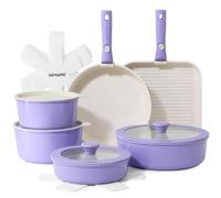 SENSARTE Juego de 17 Piezas de Ollas y Sartenes Antiadherentes de Cerámica | Juego de Utensilios de Cocina con Mango Desmontable, Apto para Todo Tipo de Cocinas, Apto Lavavajillas y Horno (Morado)