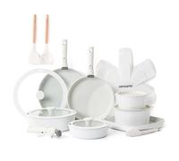 SENSARTE Juego de ollas de 24 piezas con asas extraíbles, antiadherente de granito, compatible con inducción y gas, incluye sartenes, cacerolas y parrillas, apilable y lavable en lavavajillas