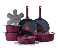 SENSARTE Juego de Ollas y Sartenes 17 Piezas, Antiadherente con Mango Desmontable, para Inducción con Señal Térmica, Saludable para Caravanas, Apt Lavavajillas y Horno (Morado)