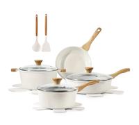 SENSARTE Juego de sartenes de 13 piezas, color blanco, juego de sartenes saludables, juego de utensilios de cocina antiadherentes de cerámica con asas resistentes al calor, cocinas de inducción