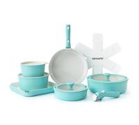 SENSARTE Juego de sartenes de cerámica, 17 piezas, antiadherentes con mango extraíble, aptas para todo tipo de cocinas, aptas para lavavajillas, horno, PFAS PTFE PFOA y PFOA (turquoise)