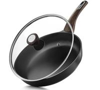 SENSARTE Sartén antiadherente con tapa, 28 cm, sartén antiadherente para tortillas, cocina saludable, libre de PFOA/PFOS, compatible con inducción, negro