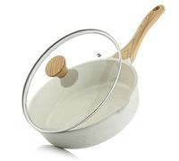 SENSARTE Sartén de 28 cm antiadherente de cerámica para inducción y gas, con boquillas antigoteo y tapa, revestimiento sin PFAS y PFOA, mango antiquemaduras y lavable en lavavajillas