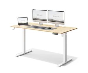SENSE7 Escritorio Ajustable en Altura eléctrico NOJO, Escritorio de pie 140x70, Mesa de PC con Memoria, Escritorio de pie con Bandeja para Cables, con Ganchos, Ajuste de Altura silencioso, White-Pine
