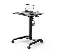 SENSE7 Escritorio de pie Mobile Desk con 4 Ruedas, 70x52cm, Ajustable en Altura, Plegable, Mesa de pie Móvil con Superficie Inclinable, Soporte para Portátil con Ganchos, Negro