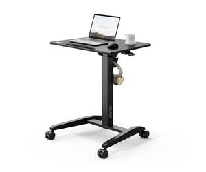 SENSE7 Escritorio de pie Mobile Desk con 4 Ruedas, 70x52cm, Ajustable en Altura, Plegable, Mesa de pie Móvil con Superficie Inclinable, Soporte para Portátil con Ganchos, Negro