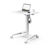 SENSE7 Escritorio de pie Mobile Desk con 4 Ruedas, 70x52cm, Escritorio Ajustable en Altura, Escritorio Plegable, Mesa de pie móvil con Superficie inclinable, Soporte para portátil con Ganchos, White