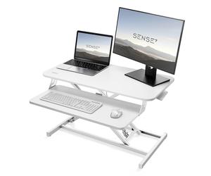 SENSE7 Escritorio Plegable Desk Converter, Escritorio Ajustable en Altura, Soporte para portátil, Capacidad de Carga 13kg, estación de Trabajo de pie, 81x40cm, Mesa con Bandeja para Teclado, White