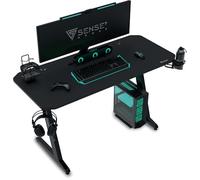 SENSE7 Mesa Gaming 100x50 cm con Gancho para Auriculares y Portavasos | Soporte de Controlador, Superficie de Fibra de Carbono, Diseño Ergonómico, Juegos de PC, Escritorio gamer