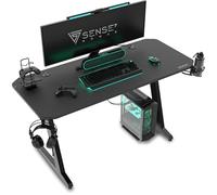 SENSE7 Mesa Gaming 140x60 cm con Gancho para Auriculares y Portavasos | Soporte de Controlador, Superficie de Fibra de Carbono, Diseño Ergonómico, Juegos de PC, Escritorio gamer