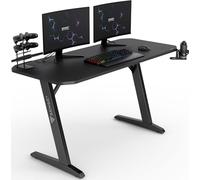 SENSE7 Mesa Gaming 140x60 cm con Gancho para Auriculares y Portavasos | Soporte de Controlador, Superficie de Fibra de Carbono, Diseño Ergonómico, Juegos de PC, Escritorio gamer