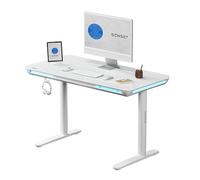 SENSE7 Mesa para Ordenador Nomo, Escritorio 120x60 cm, Escritorio LED para Gaming, Mesa de Oficina con Puertos USB-C y USB 3.0, Superficie de Vidrio, Escritorio eléctrico Ajustable con cajón y Gancho