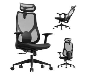 SENSE7 Silla de Escritorio Ergonómica con Soporte Lumbar 150 kg Negra | Malla, Giratoria, Ruedas, Reposabrazos, Para Oficina y Estudio, Uso con Ordenador, Diseño Juvenil