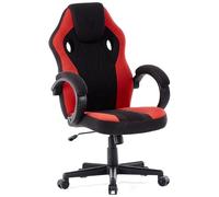 SENSE7 Silla de Juego Prism, sillón ergonómico para Juegos con función de balanceo y reposabrazos Acolchados, Silla de Oficina de Tela hasta 120kg, Gaming Chair Negro-Rojo