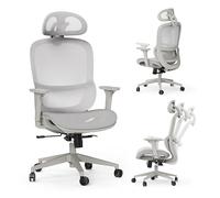 SENSE7 Silla de Oficina Ergonómica Neyo - Silla Giratoria con Reposabrazos Ajustables - Reposacabezas 3D - Malla Transpirable - Teletrabajo y Oficina en Casa - Inclinación 140° - Color Gris