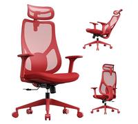 SENSE7 Silla de Oficina Ergonómica Rojo 150kg con Soporte Lumbar de Malla | Reposabrazos, Ruedas Giratorias, Para Despacho y Estudio, Asiento Juvenil, Para Ordenador, Gaming, para Escritorio