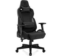 SENSE7 Silla Gaming Sentinel, sillón ergonómico con Cojines lumbares Ajustables, ángulo de inclinación y función de balanceo, Silla de Oficina de Tela para 150kg, Negro-Gris