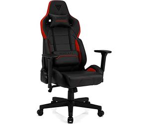 SENSE7 Silla Gaming Sentinel, sillón ergonómico con Cojines lumbares Ajustables, ángulo de inclinación y función de balanceo, Silla de Oficina de Cuero PU para 150kg, Negro-Rojo