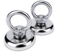 Sensei 2 piezas Imán anular de neodimio Ø36 x H36 mm, imán muy potente en carcasa de acero, fuerza de atracción de 50 kg, gancho magnético