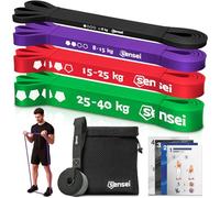 SENSEI Banda Elástica Fitness (1-40 kg) para Cuerpo Entero - Cintas Elásticas Ejercicios con Ebook y Bolsa - Set de 4 con Anclaje de Puerta