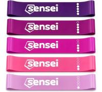 SENSEI® Bandas Elásticas Set - 5 Bandas de Resistencia de Látex Natural con Diferentes Niveles para Entrenamiento, Fitness y Pilates - Tonos Rosados