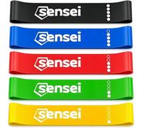 SENSEI® Bandas Elásticas Set - 5 Bandas de Resistencia de Látex Natural con Diferentes Niveles para Entrenamiento, Fitness y Pilates - Multicolor