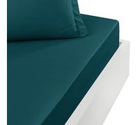 Sensei Maison Petrol - Sábana Bajera con Tapa (40 cm, algodón, percal, 80 x 200 cm), Color percal, Color Blanco