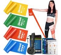 SENSEI® Set de Bandas Elásticas con Anclaje (1-12 kg) - Kit Home Gym 5 Piezas: 4 Cintas (200 cm) + Anclaje de Puerta - Gomas de Resistencia Progresiva