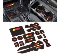 SENSHINE Custom Liners for Toyota Tacoma Accessories 2016-2021 2022 2023 Cup Holder Inserts, Center Console, Door Pocket Slot Mats Non-Slip Anti Dust Pad Premium Interior (Double Cab) (Red Trim)