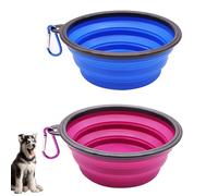 Senshuomy Tazón de agua plegable de viaje para perros, cuenco portátil de silicona para alimentos con mosquetón mejorado, borde moldeado de una sola pieza que no se cae ni se agrieta (2 piezas/azul y