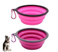 Senshuomy Tazón de agua plegable de viaje para perros, cuenco portátil de silicona para alimentos con mosquetón mejorado, borde moldeado de una sola pieza que no se cae ni se agrieta (2 piezas/rosa y