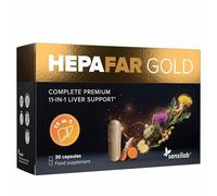 Sensilab Hepafar Gold con Cardo Mariano, Curcuma, Glutation, Colina, Alcachofa, Jengibre, Vitamina E y más - Detox Higado, 30 Cápsulas para 15 Días, Vegano y sin Gluten