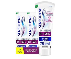 Sensodyne Clinical Repair Active White, Pasta Dentífrica Blanqueante para Dientes Sensibles, Pack de 2 x 75 ml