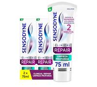 Sensodyne Clinical Repair Limpieza Profunda, Pasta Dentífrica para Dientes Sensibles, Pack de 2 x 75 ml