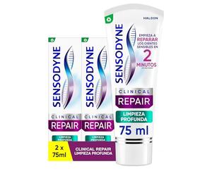 Sensodyne Clinical Repair Limpieza Profunda, Pasta Dentífrica para Dientes Sensibles, Pack de 2 x 75 ml