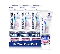 Sensodyne Clinical White Antimanchas, Pasta de Dientes Blanqueante de Sensodyne, Sabor a Menta, Protección Frente a la Sensibilidad, Pack de 3x75 ml