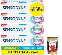 Sensodyne Complete Protection+ - Pasta de dientes diarios para dientes sensibles, encías sanas y aliento fresco, contra la caries y la placa, menta fresca, formato maxi, 4 x 75 ml