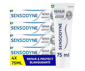 Sensodyne Repair & Protect Blanqueante, Pasta Dentífrica para Dientes Sensibles, Protección y Alivio Frente a Sensibilidad Dental, Pack de 4 x 75 ml