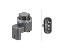 HELLA 6PX 358 141-081 Sensor, auxiliar de aparcamiento - en forma de ángulo - 3polos - enchufado - barnizable - con anillod e sujeción
