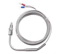 Sensor de temperatura de gas de escape para motor, termopar tipo K con rosca NPT de acero inoxidable 1/8 y bloqueo de presión ajustable en cable de fibra de vidrio (5 m)