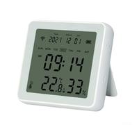 Sensor de temperatura y humedad conectado por WiFi con pantalla LCD para clima interior instantáneo y control remoto utilizando teléfonos inteligentes y asistentes de voz