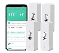 Sensor de termómetro higrómetro WiFi: Monitor inteligente de temperatura y humedad, con monitor remoto y alerta de notificación de aplicación TUYA, funciona con Alexa (paquete de 4)