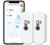 Sensor de termómetro higrómetro WiFi Tuya de 2 piezas, con grabación de aplicación, recordatorio de batería baja, sensor de termómetro inteligente funciona con Alexa, Tuya y Smart Life, para el hogar