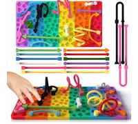 Sensorik Activity Board con 12 cuerdas geométricas, silicona Montessori de doble cara para autismo y TDAH, alivio del estrés y motricidad fina, incluye bolsa de viaje para niños a partir de 3 años