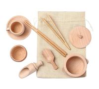 Sensory Bin Toys 9PCS / Set Herramientas de madera para contenedores sensoriales Aprendizaje motor fino Juego de simulación Vajilla de cocina Juguetes para niños mayores de 3 años Aprendizaje pre