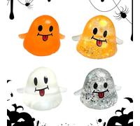 Sensory Squeeze Toy - 4 Pieces Ghost Stress Relief Fidget Toys, Soft Cute Halloween Decorations For Kids, Boys, Girls, Teens, Adults, Classroom Focus Tools, Relaxing Squishy Toys For Pl