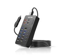 SENTANK Hub USB alimentado por 14 puertos, divisor de concentrador de datos USB con 6 puertos USB 3.0, 4 puertos de carga, 1 puerto de datos USB-C 3.0, 1 puerto de carga PD de 60 W con interruptores